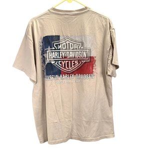 Harley Davidson T Shirt Austin Texas Flag size XL Beige Tan Short Sleeve Star US